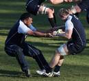 England's Mako Vunipola gets to grips with his opponent in training