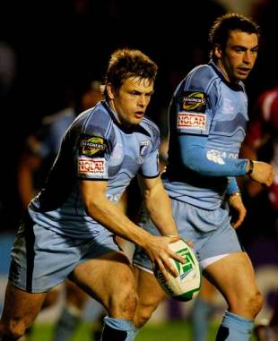 Cardiff fullback Ben Blair clears his lines during their win over Biarritz at the Arms Park, December 5 2008