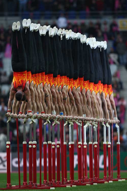 Gymnasts perform at the Stade de France