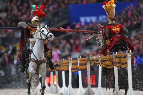 Medieval knights jousting at the Stade de France