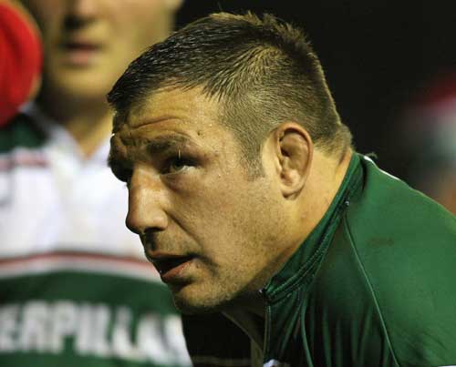 A close-up of Leicester prop Julian White