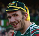 Leicester Tigers' Tom Croft receives a cap for his 100th club appearance