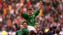Ireland's Brian O'Driscoll is held aloft