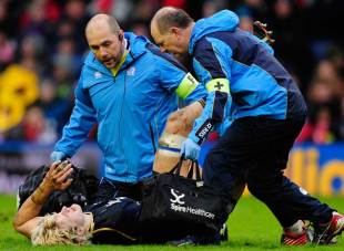 Scotland's Richie Gray receives some treatment, Scotland v Wales, Six Nations, Murrayfield, Scotland, March 9, 2013