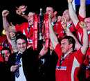 Wales' Ryan Jones and Gethin Jenkins lift the Six Nations trophy