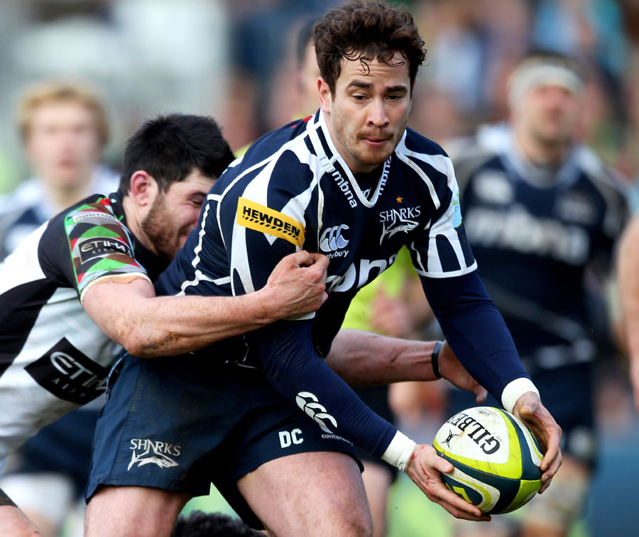 Sale's Danny Cipriani tries to get the ball away under pressure