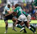 Worcester's Blair Cowan is tackled during his side's match against London Irish
