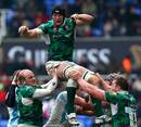 London Irish's George Skivington is lifted in the line out against Worcester