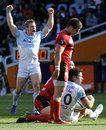 Bayonne's Marvin O'Connor celebrates his side's victory over Toulon