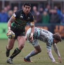 Northampton's George Pisi leaves Leicester's Toby Flood in his wake