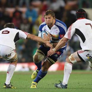 The Stormers' Duane Vermeulen braces for a tackle, Stormers v Crusaders, Super Rugby, Newlands Stadium, Cape Town, March 30, 2013  