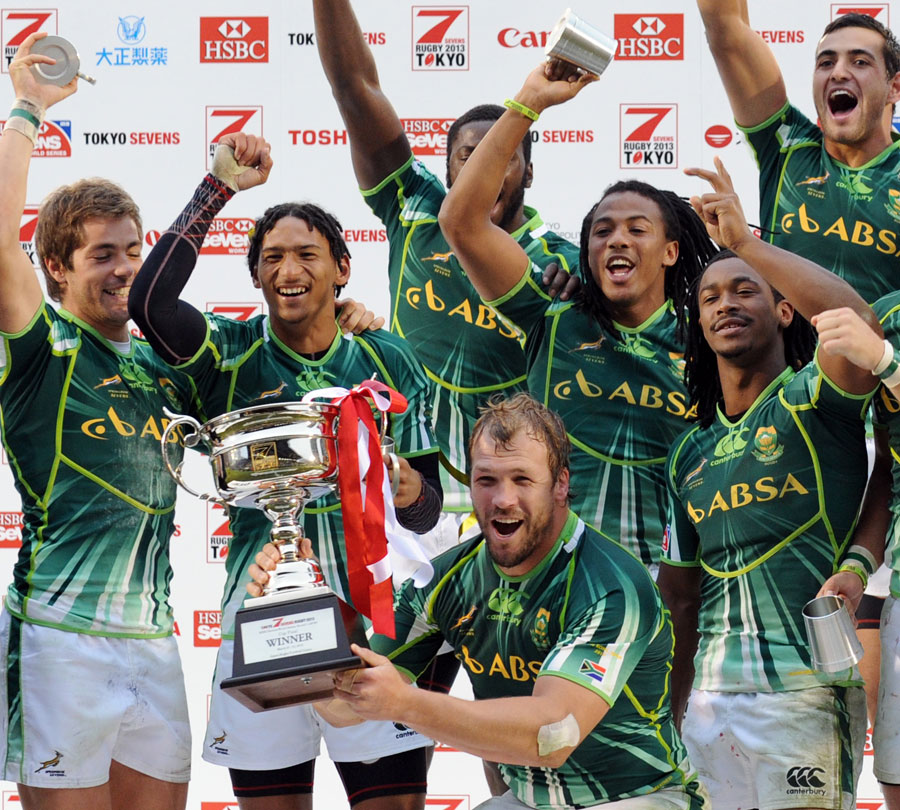 South Africa celebrate their victory in the Tokyo Sevens