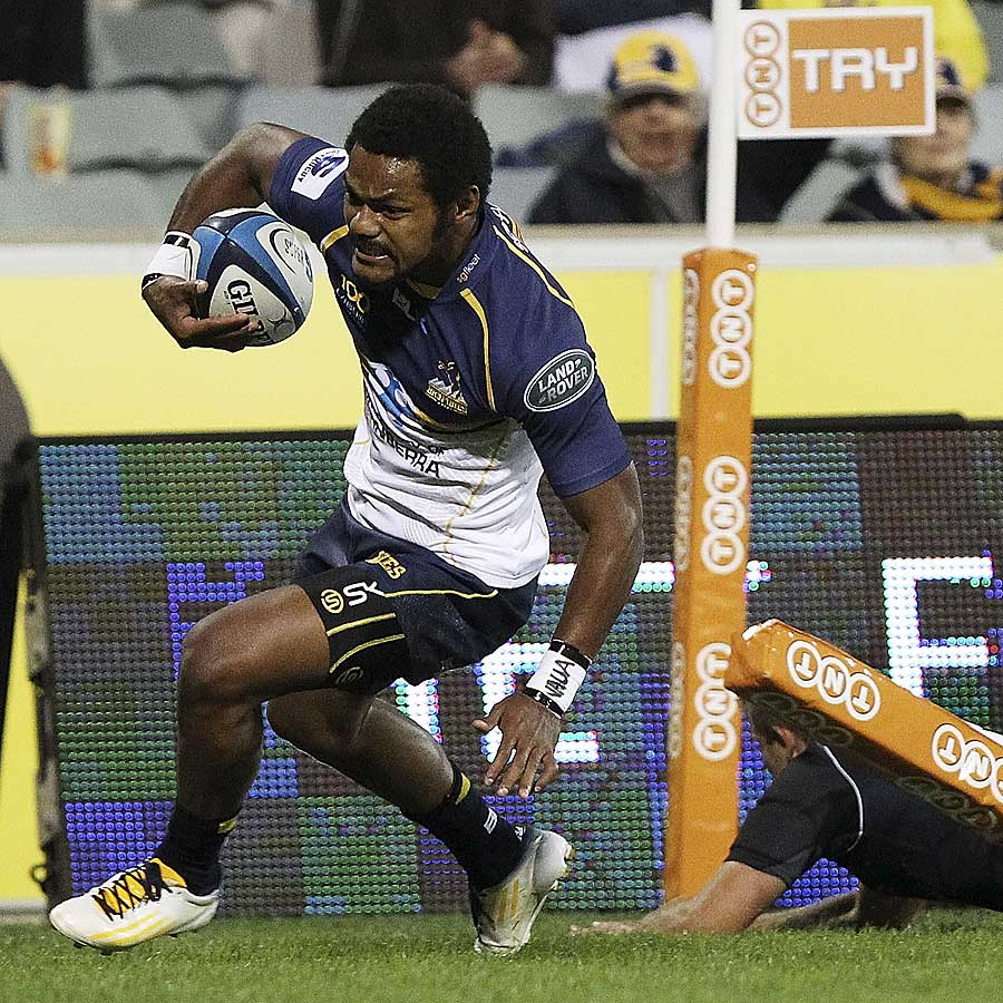 Brumbies' winger Henry Speight crosses for a try