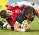 Northampton's Tom May barges over against London Welsh