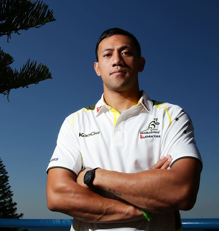 Christian Leali'ifano poses for a shoot at the Wallabies' logistics camp