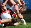 Gloucester's Jonny May touches down against Saracens