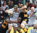 Exeter's Jack Nowell fights his way through the London Wasps' defence