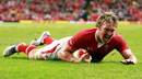 Wales' Andy Powell crashes over against Argentina