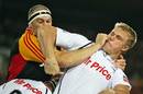 The Chiefs' Brodie Retallick and the Sharks' Pieter-Steph du Toit battle in a lineout