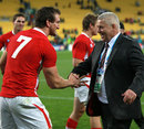 Wales captain Sam Warburton and coach Warren Gatland celebrate victory