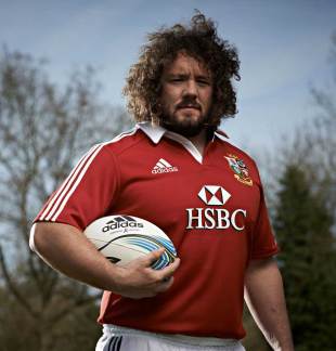 Wales' Adam Jones poses in his British & Irish Lions kit, May 1, 2013