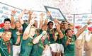 South Africa celebrate victory at the IRB Sevens event in George