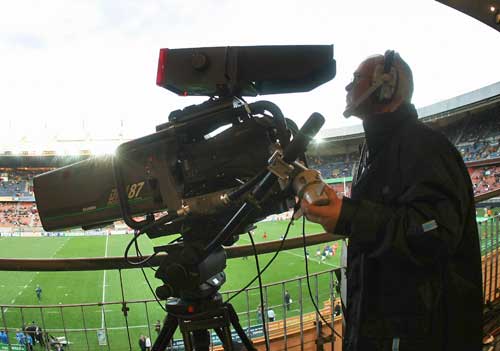 A TV cameraman prepares for the 2007 Rugby World Cup clash between Italy and Portugal 