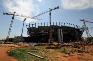 Construction goes on at the Royal Bafokeng Stadium during the 2nd World News Agency Media Tour in Rustenburg, South Africa on November 25, 2008. 
