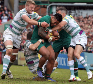 London Irish gang up on Leicester's Manu Tuilagi, Leicester Tigers v London Irish, Aviva Premiership, Welford Road, Leicester, May 4, 2013