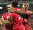 The Reds celebrate Rod Davies' unbelievable try