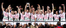 England Women celebrate winning the London 7s