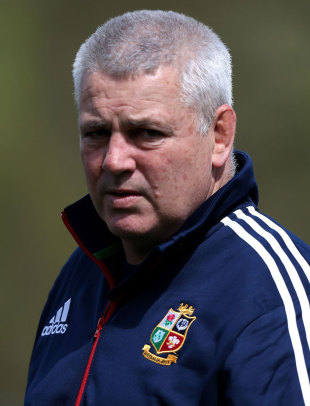Lions coach Warren Gatland casts an eye across his players, British & Irish Lions conditioning camp, WRU National Centre of Excellence, Vale of Glamorgan, Cardiff, May 15, 2013