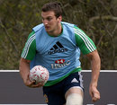 Lions captain Sam Warburton in action during training