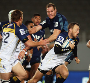 Brumbies' fullback Jesse Mogg tries to find a gap in the Blues' defence. Blues v Brumbies, Super Rugby, Eden Park, Auckland, New Zealand, May 25, 2013