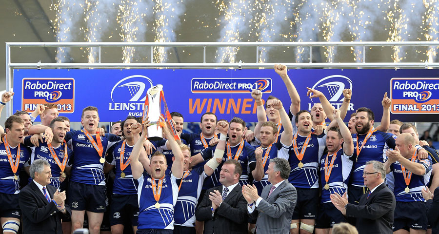 Leinster's Jamie Heaslip lifts the RaboDirect PRO12 trophy