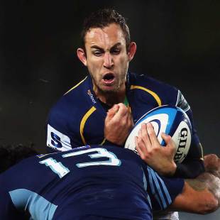 Rene Ranger of the Blues tackles Nic White of the Brumbies, Blues v Brumbies, Super Rugby, Eden Park, Auckland, May 25, 2013