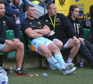 Northampton's Dylan Hartley cools his heels after being sent off, Leicester Tigers v Northampton Saints, Aviva Premiership Final, Twickenham, May 25, 2013