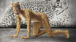England Sevens star Michaela Staniford poses as a leopard to promote the London 7s, April 18, 2013