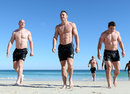 Paul O'Connell, Tommy Bowe and Jonathan Davies during a recovery session 