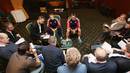 British & Irish Lions skipper Sam Warburton fields questions from the press