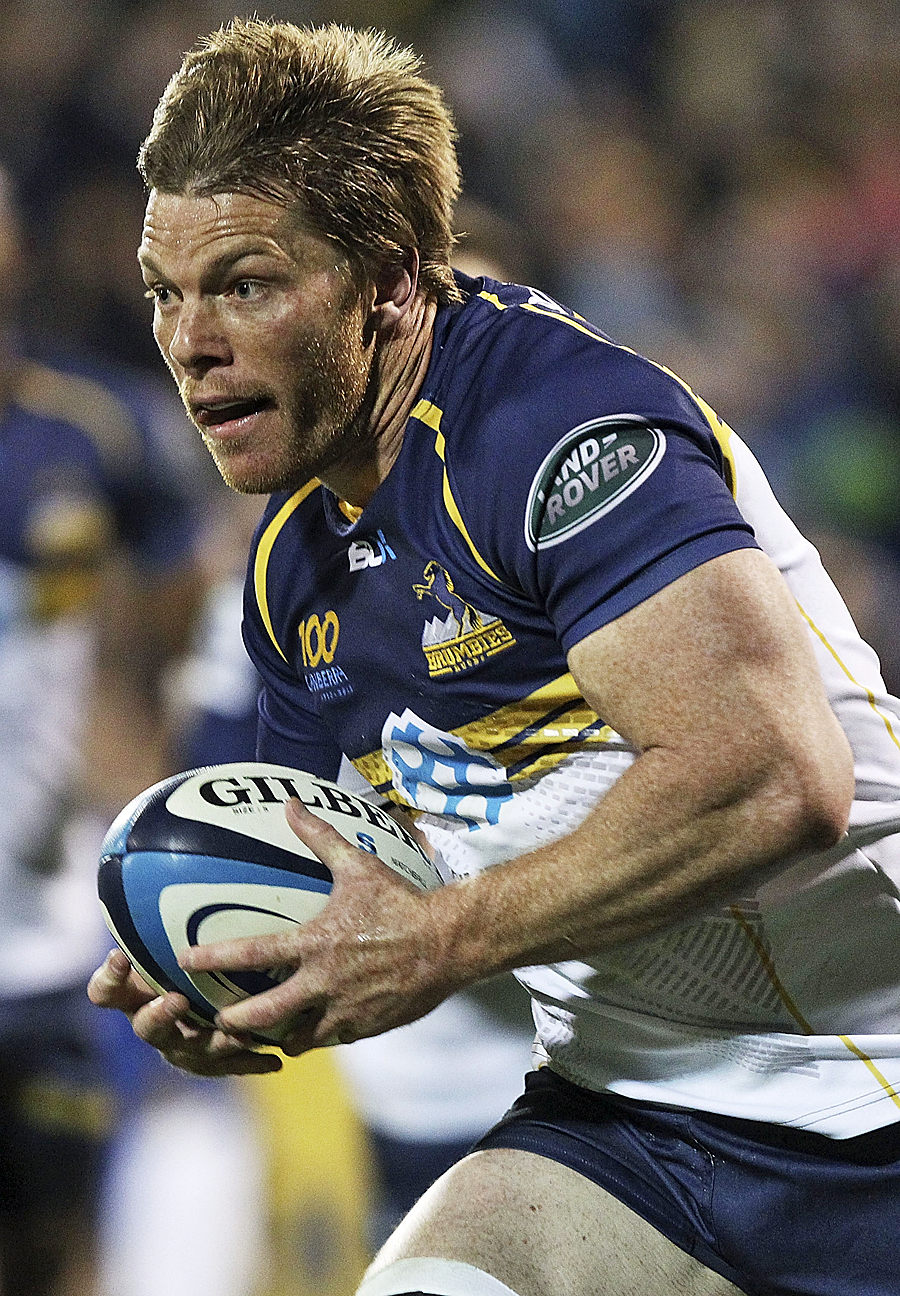 The Brumbies' Clyde Rathbone scores a try against the Rebels