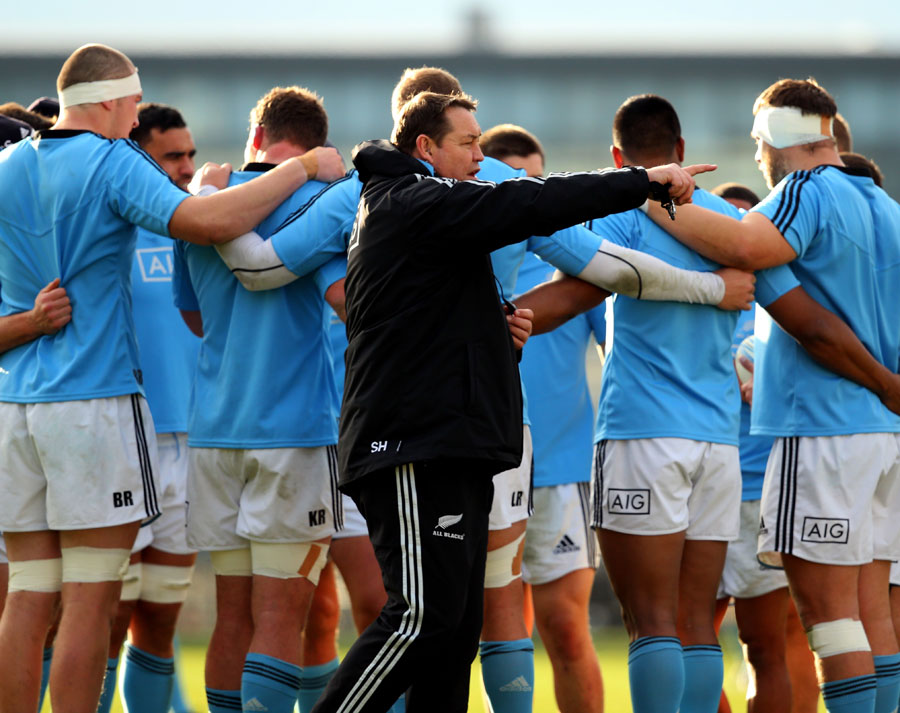 All Black coach Steve Hansen barks out orders at a training session
