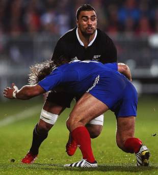 New Zealand's Liam Messam charges forward against France, New Zealand v France, Gallaher Cup, AMI Stadium, Christchurch, June 15, 2013