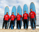 Lions Toby Faletau, Conor Murray, Rory Best, Justin Tipuric and Alex Cuthbert take surfing lesson