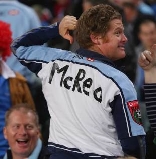 A fan wears a Duncan McRae shirt, Waratahs v British & Irish Lions, Allianz Stadium, Sydney, June 15, 2013