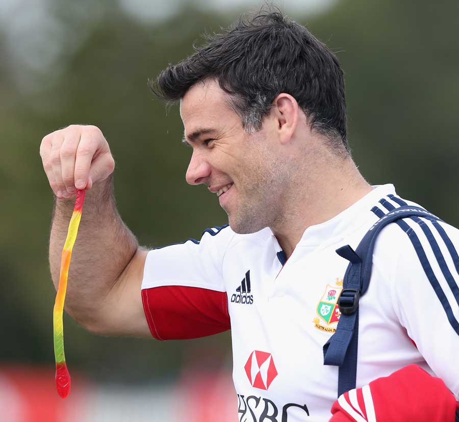 British & Irish Lion Mike Phillips contemplates scoffing a sweet in training