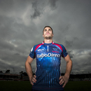 The Rebels' Tom English wears the commemorative jumper to feature against the Lions