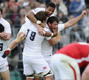 England Under-20s' Dominic Barrow leads the celebrations