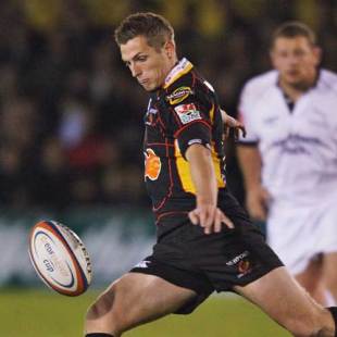 The Dragons' Jason Tovey clears his lines during the Anglo-Welsh Cup clash with Newcastle Falcons at Rodney Parade in Newport, Wales  on October 3, 2008. 