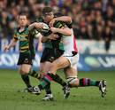 Northampton hooker Dylan Hartley looks to break through the Harlequins defence